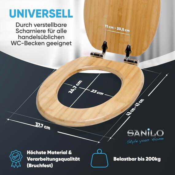 Sanilo WC Sitz mit Absenkautomatik, viele schöne Holz Toilettendeckel zur Auswahl, hochwertige und stabile Qualität (Bambus)