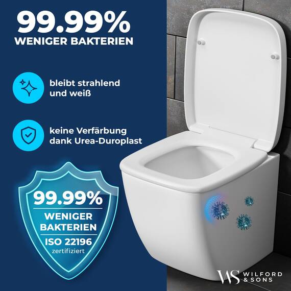 Wilford & Sons Premium WC Sitz eckig – Toilettendeckel mit Absenkautomatik rechteckig– passend für Keramag Renova Nr.1 – Klodeckel abnehmbar quadratisch- Toilettensitz viereckig – Klobrille robust