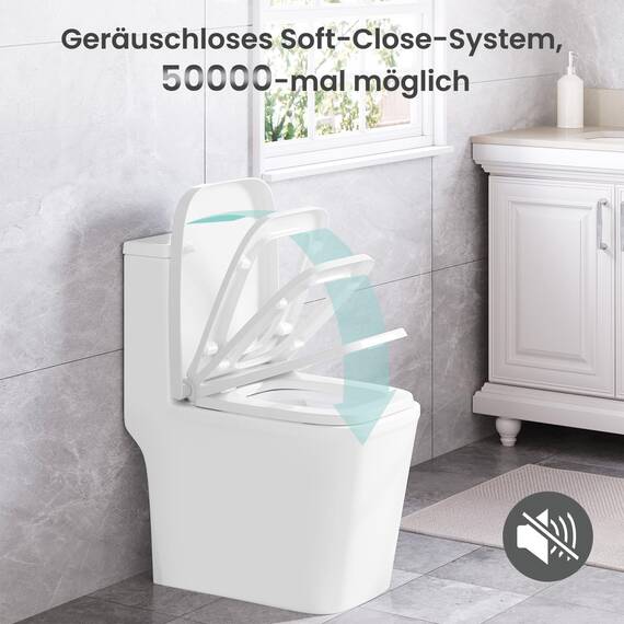 WOLTU Toilettendeckel, WC Sitz Toilettensitz mit Absenkautomatik, Fast Fix/Schnellbefestigung, Duroplast, Softclosee Beschichtung, WC Sitz Eckig Weiss