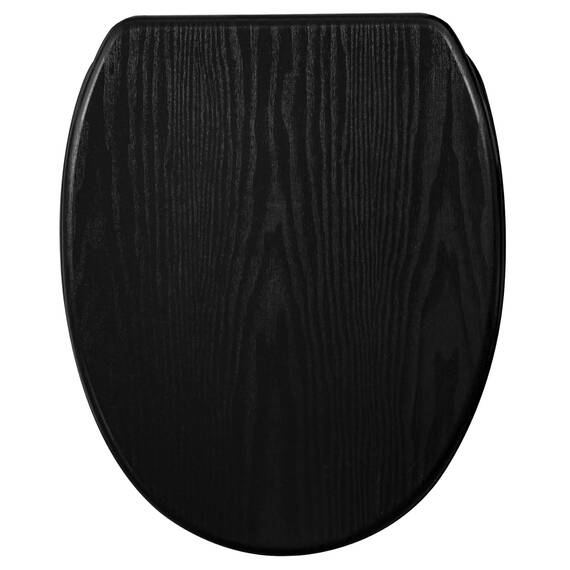 Sanilo WC Sitz mit Absenkautomatik & Schnellverschluss, Toilettendeckel per Knopfdruck abnehmbar, einfache Montage von oben (Black Wood)
