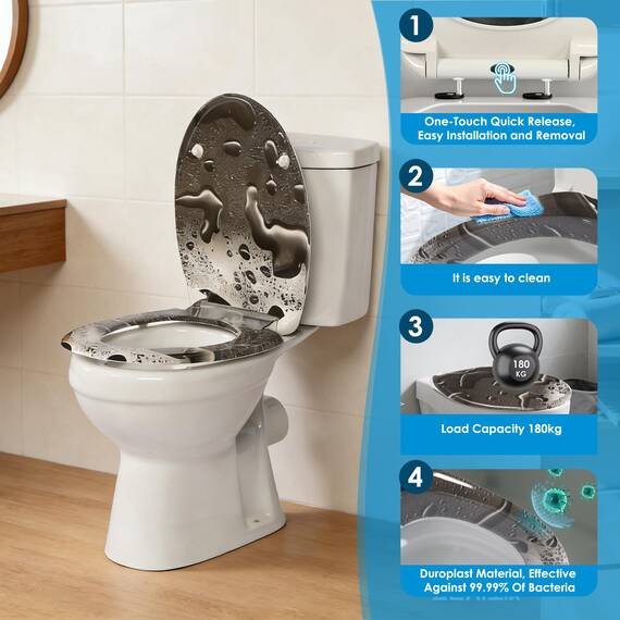 SINOBATH Design WC-Sitz mit Motiv, Soft-Close, Duroplast, Einfache Montage, Quick-Release, UV-beständig