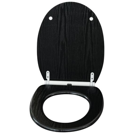 Sanilo WC Sitz mit Absenkautomatik & Schnellverschluss, Toilettendeckel per Knopfdruck abnehmbar, einfache Montage von oben (Black Wood)