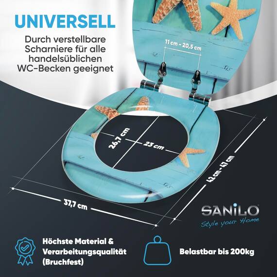 Sanilo WC Sitz mit Absenkautomatik, viele schöne Holz Toilettendeckel zur Auswahl, hochwertige und stabile Qualität (Starfish)