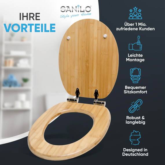 Sanilo WC Sitz mit Absenkautomatik, viele schöne Holz Toilettendeckel zur Auswahl, hochwertige und stabile Qualität (Bambus)