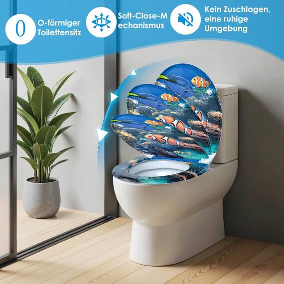 SINOBATH Design WC-Sitz mit Motiv, Soft-Close, Duroplast, Einfache Montage, Quick-Release, UV-beständig