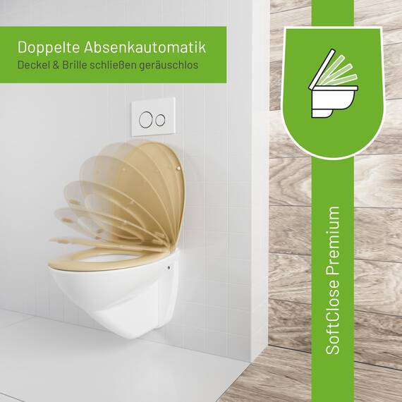 LUVETT® C770 Toilettendeckel mit Absenkautomatik Oval Beige - SoftClose Klodeckel Abnehmbar - Klobrille aus Antibakteriellem Duroplast - WC Sitz 3in1 Befestigung Inkl. - Toilettensitz Made in EU