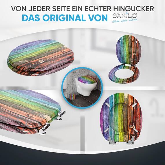 Sanilo WC Sitz mit Absenkautomatik, viele schöne Holz Toilettendeckel zur Auswahl, hochwertige und stabile Qualität (Rainbow)
