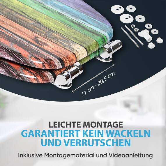 Sanilo WC Sitz mit Absenkautomatik, viele schöne Holz Toilettendeckel zur Auswahl, hochwertige und stabile Qualität (Rainbow)