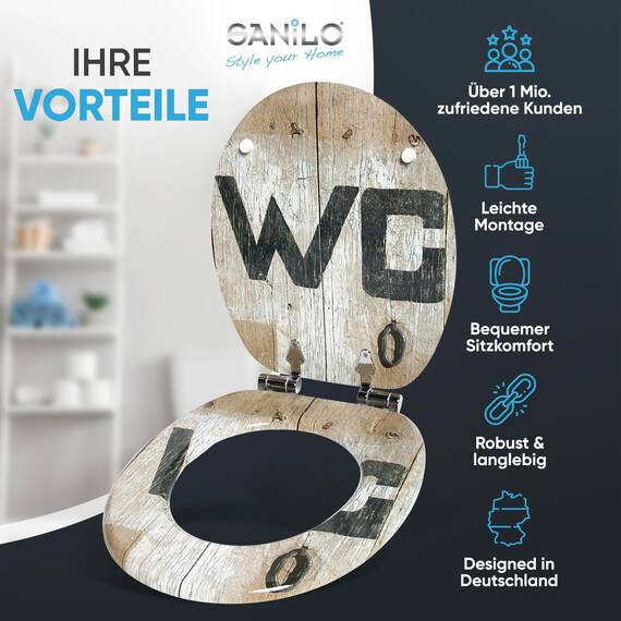 Sanilo WC Sitz mit Absenkautomatik, viele schöne Holz Toilettendeckel zur Auswahl, hochwertige und stabile Qualität (Old Style)
