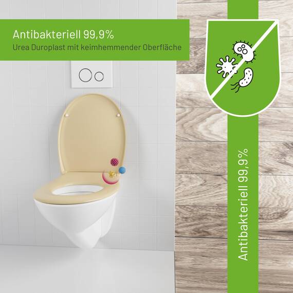 LUVETT® C770 Toilettendeckel mit Absenkautomatik Oval Beige - SoftClose Klodeckel Abnehmbar - Klobrille aus Antibakteriellem Duroplast - WC Sitz 3in1 Befestigung Inkl. - Toilettensitz Made in EU