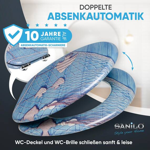 Sanilo WC Sitz mit Absenkautomatik, viele schöne Holz Toilettendeckel zur Auswahl, hochwertige und stabile Qualität (Seefahrt)