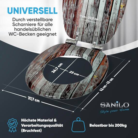 Sanilo WC Sitz mit Absenkautomatik, viele schöne Holz Toilettendeckel zur Auswahl, hochwertige und stabile Qualität (Antik)