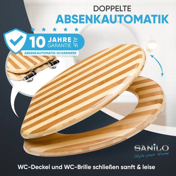 Sanilo WC Sitz mit Absenkautomatik, viele schöne Holz Toilettendeckel zur Auswahl, hochwertige und stabile Qualität (Bambus gestreift)