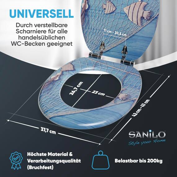 Sanilo WC Sitz mit Absenkautomatik, viele schöne Holz Toilettendeckel zur Auswahl, hochwertige und stabile Qualität (Seefahrt)