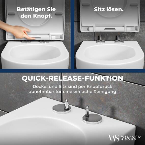 Wilford & Sons PREMIUM Toilettendeckel - WC Sitz mit Absenkautomatik - Klodeckel O-Form weiß - Hochwertige Klobrille, Toilettensitz Klo Deckel abnehmbar, Einfache Reinigung - Toilettenbrille Duroplast