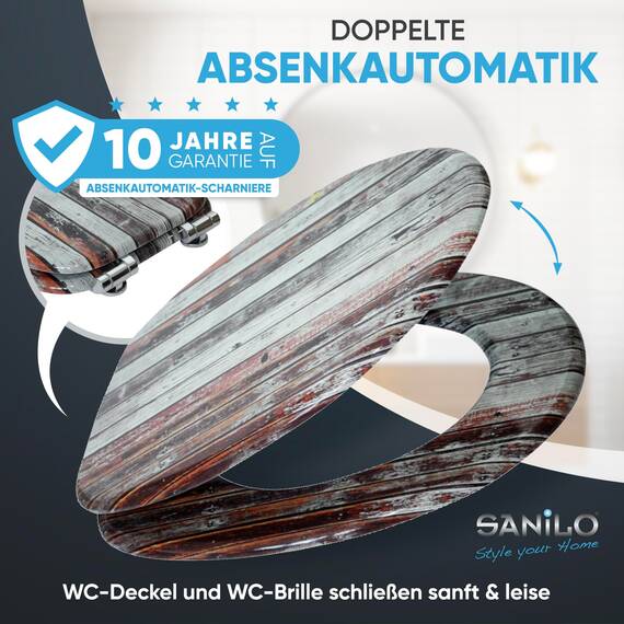 Sanilo WC Sitz mit Absenkautomatik, viele schöne Holz Toilettendeckel zur Auswahl, hochwertige und stabile Qualität (Antik)