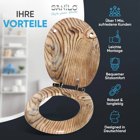 Sanilo WC Sitz mit Absenkautomatik, viele schöne Holz Toilettendeckel zur Auswahl, hochwertige und stabile Qualität (Grain)