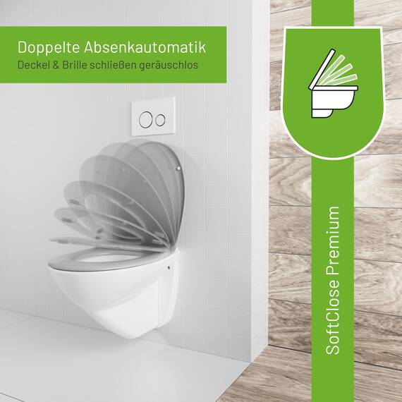 LUVETT® C770 Toilettendeckel mit Absenkautomatik Oval Grau - SoftClose Klodeckel Abnehmbar - Klobrille aus Antibakteriellem Duroplast - WC Sitz 3in1 Befestigung Inkl. - Toilettensitz Made in EU