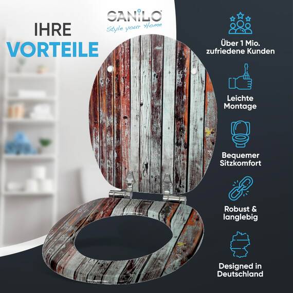 Sanilo WC Sitz mit Absenkautomatik, viele schöne Holz Toilettendeckel zur Auswahl, hochwertige und stabile Qualität (Antik)