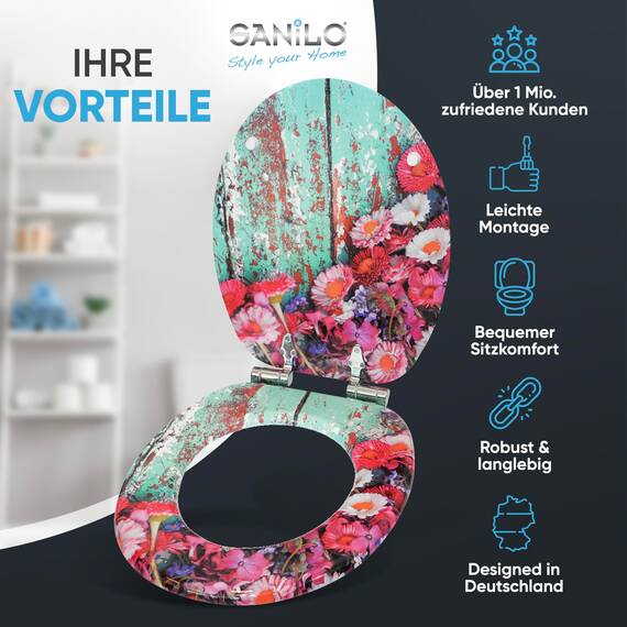 Sanilo WC Sitz mit Absenkautomatik, viele schöne Holz Toilettendeckel zur Auswahl, hochwertige und stabile Qualität (Spring)