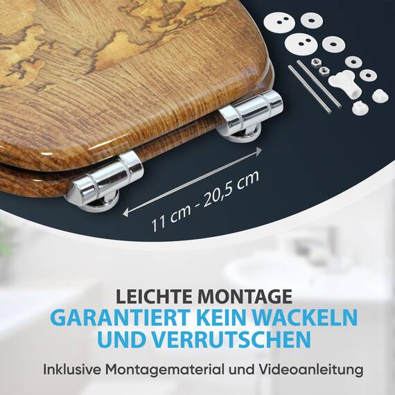 Sanilo WC Sitz mit Absenkautomatik, viele schöne Holz Toilettendeckel zur Auswahl, hochwertige und stabile Qualität (World Map)