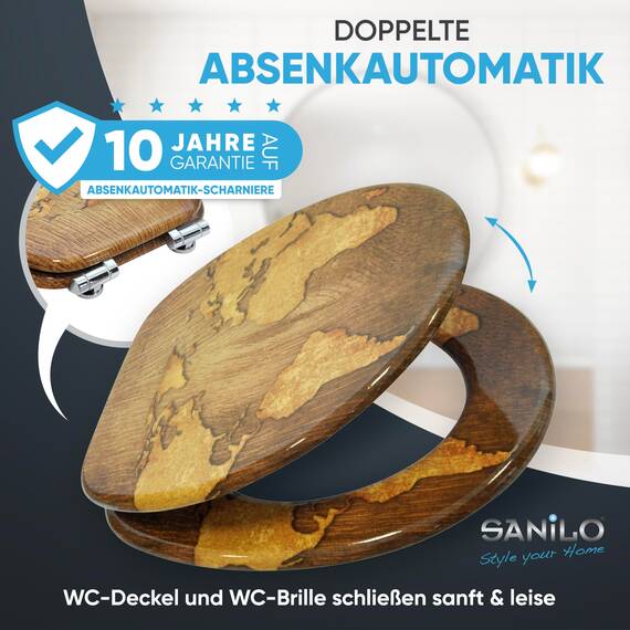 Sanilo WC Sitz mit Absenkautomatik, viele schöne Holz Toilettendeckel zur Auswahl, hochwertige und stabile Qualität (World Map)