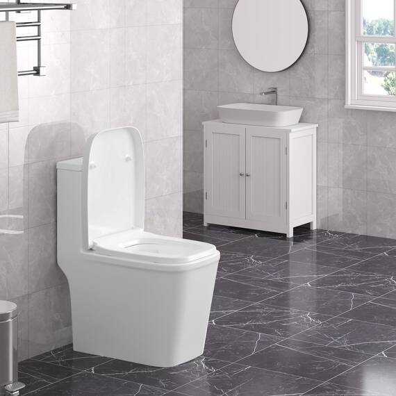 WOLTU Toilettendeckel, WC Sitz Toilettensitz mit Absenkautomatik, Fast Fix/Schnellbefestigung, Duroplast, Softclosee Beschichtung, WC Sitz Eckig Weiss