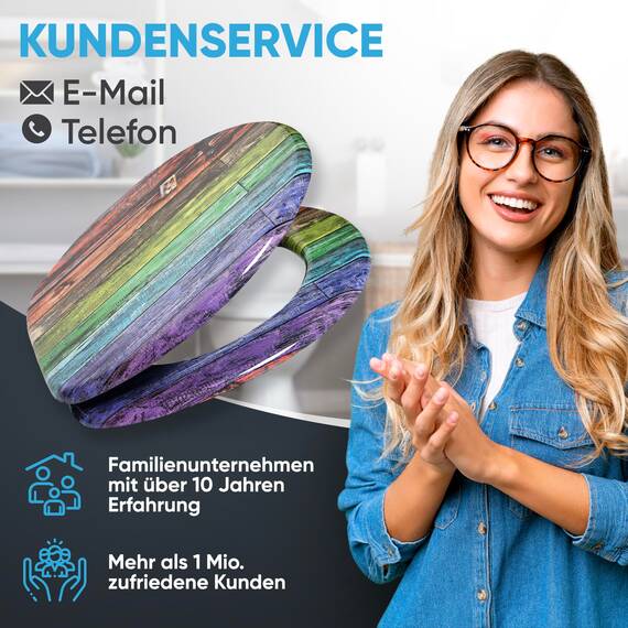 Sanilo WC Sitz mit Absenkautomatik, viele schöne Holz Toilettendeckel zur Auswahl, hochwertige und stabile Qualität (Rainbow)
