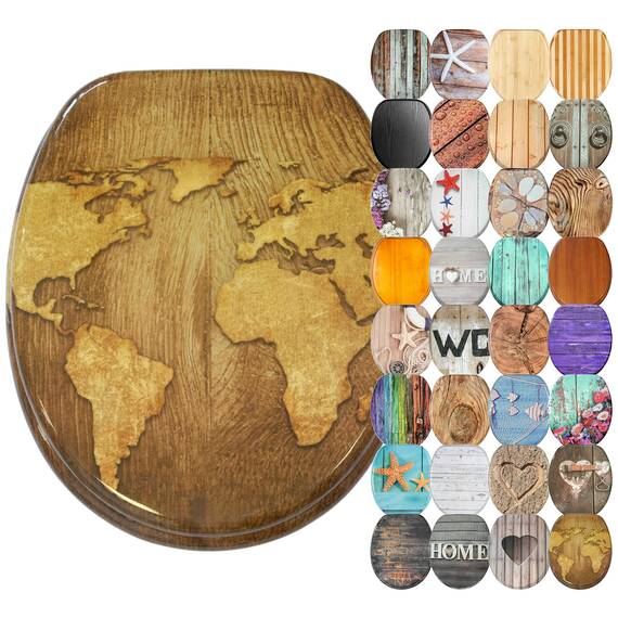 Sanilo WC Sitz mit Absenkautomatik, viele schöne Holz Toilettendeckel zur Auswahl, hochwertige und stabile Qualität (World Map)