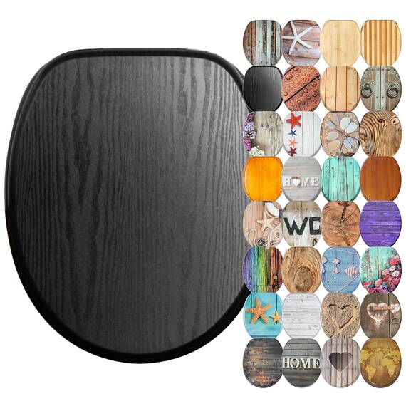 Sanilo WC Sitz mit Absenkautomatik & Schnellverschluss, Toilettendeckel per Knopfdruck abnehmbar, einfache Montage von oben (Black Wood)