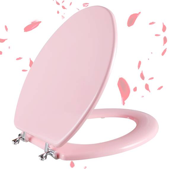 Angol Shiold Toilettensitz, länglich, Naturholz, mit Scharnieren aus Zinklegierung, einfach zu installieren, auch leicht zu reinigen, kratzfest, Rosa