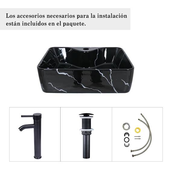 YU YUSING Aufsatzwaschbecken Keramik Waschbecken Bad Waschtisch, Rechteckig Handwaschbecken Waschschale mit Wasserhahn Set, Waschplätze für Badezimmer Küche Gäste WC, Schwarz, 48 x 38 x 13.5 cm