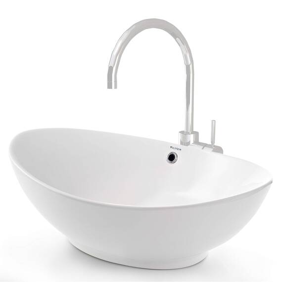 VILSTEIN® Keramik Waschbecken Oval [60CM] - Aufsatzwaschbecken Oval - Waschbecken Rund für Badezimmer & Gäste WC - Aufsatzwaschbecken Rund mit Überlauf - Handwaschbecken für Waschtisch - Bathroom Sink