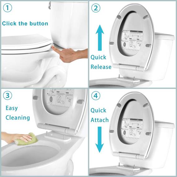 Hibbent Premium One-Klick-WC-Sitz mit Deckel (oval), einfache Installation und Schnellverschluss für einfache Reinigung, stabiles Scharnier-Design, um ein Verschieben zu verhindern, sanft geschlossen,