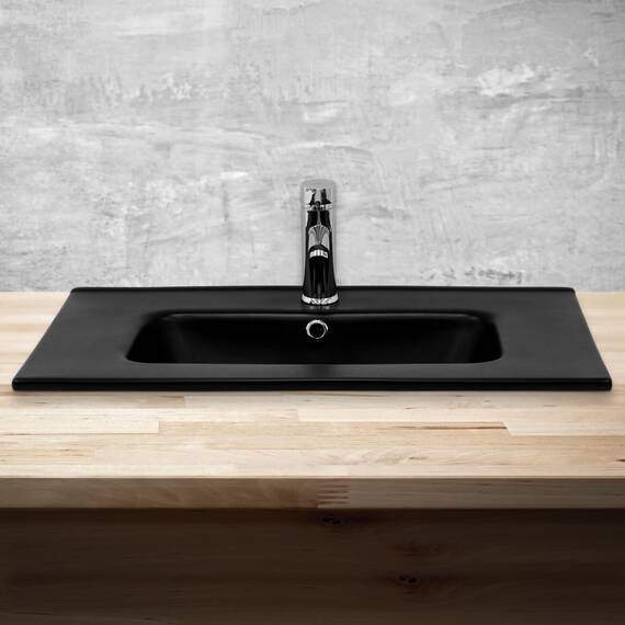 ML-Design Waschbecken aus Keramik Schwarz matt 71 x 18 x 47 cm Eckig, Einbauwaschbecken mit Hahnloch und Überlauf, Aufsatzwaschbecken Einbauwaschtisch Waschschale Handwaschbecken, für das Badezimmer
