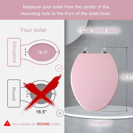 Angol Shiold Toilettensitz, länglich, Naturholz, mit Scharnieren aus Zinklegierung, einfach zu installieren, auch leicht zu reinigen, kratzfest, Rosa