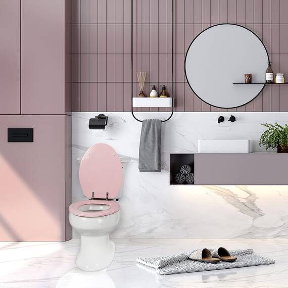Angol Shiold Toilettensitz, länglich, Naturholz, mit Scharnieren aus Zinklegierung, einfach zu installieren, auch leicht zu reinigen, kratzfest, Rosa