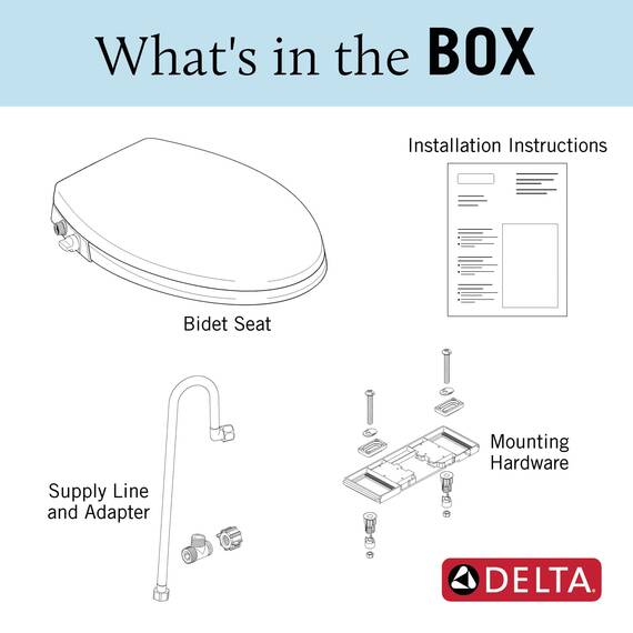 Delta – Wasserhahn erfrischender länglicher Bidet Toilettensitz, Bidethalterung für Toilette, längliches Toiletten-Bidet, länglicher Toilettensitz, Bidetspray, Toilettenwasser-Spray, weiß 833004-WH