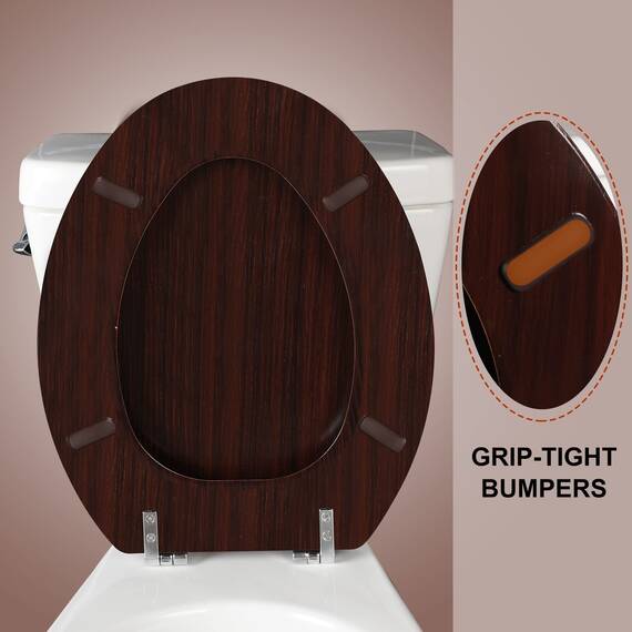 Angol Shiold Toilettensitz aus geformtem Holz mit Scharnieren aus Zinklegierung, einfach zu installieren, auch leicht zu reinigen, kein Einklemmen aus Holz (länglich, dunkelbraun)