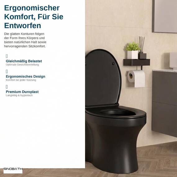 SINOBATH O-förmiger Premium-Duroplast Toilettensitz mit Edelstahl-Scharnieren & Sanftschließ-Funktion