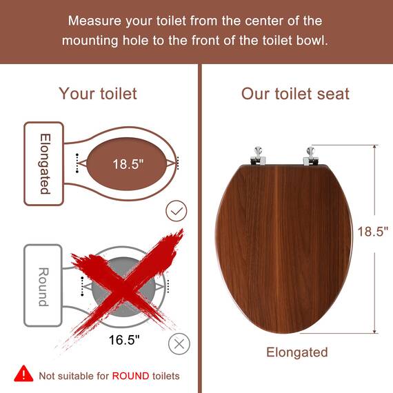 Angol Shiold Länglicher Toilettensitz aus Walnussholz, mit Scharnieren aus Zinklegierung, einfach zu installieren und zu reinigen, kein Einklemmen, passend für alle amerikanischen WC-Marken