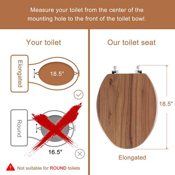 Angol Shiold Länglicher WC-Sitz, geformtes Holz, Scharniere aus Zinklegierung, einfach zu installieren und zu reinigen, knicksicher, natürlich