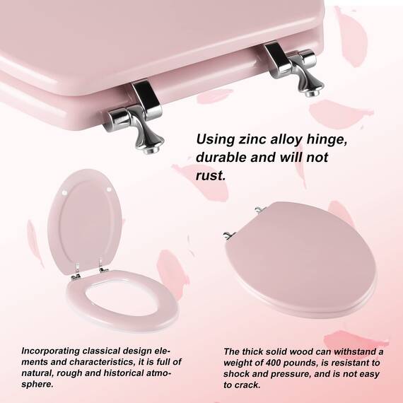 Angol Shiold Toilettensitz, länglich, Naturholz, mit Scharnieren aus Zinklegierung, einfach zu installieren, auch leicht zu reinigen, kratzfest, Rosa