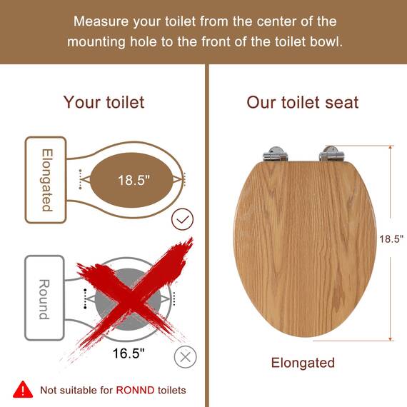 Angol Shiold Toilettensitz, länglicher Toilettensitz aus geformtem Holz, mit leise schließenden und schnell zu öffnenden Scharnieren, einfach zu installieren und leicht zu reinigen (länglich
