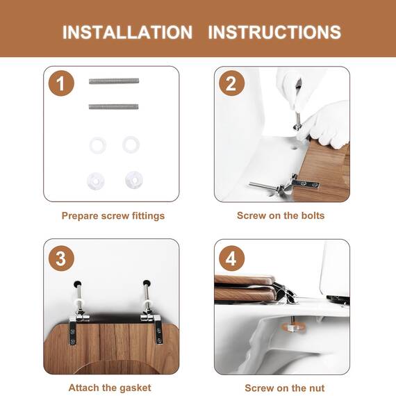 Angol Shiold Länglicher WC-Sitz, geformtes Holz, Scharniere aus Zinklegierung, einfach zu installieren und zu reinigen, knicksicher, natürlich