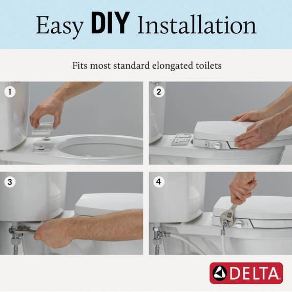 Delta – Wasserhahn erfrischender länglicher Bidet Toilettensitz, Bidethalterung für Toilette, längliches Toiletten-Bidet, länglicher Toilettensitz, Bidetspray, Toilettenwasser-Spray, weiß 833004-WH