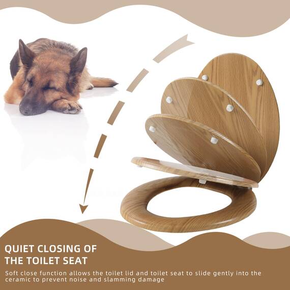 Angol Shiold Toilettensitz, länglicher Toilettensitz aus geformtem Holz, mit leise schließenden und schnell zu öffnenden Scharnieren, einfach zu installieren und leicht zu reinigen (länglich