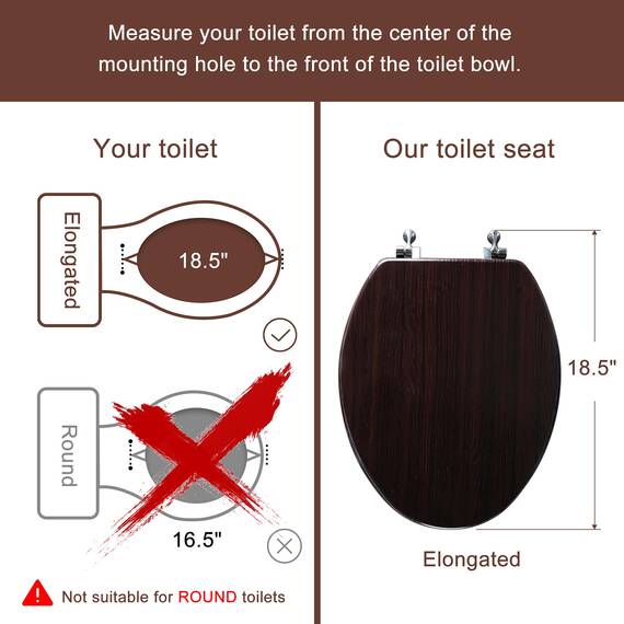 Angol Shiold Toilettensitz aus geformtem Holz mit Scharnieren aus Zinklegierung, einfach zu installieren, auch leicht zu reinigen, kein Einklemmen aus Holz (länglich, dunkelbraun)