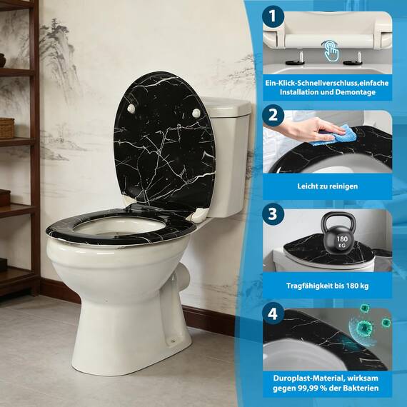 SINOBATH Design WC-Sitz mit Motiv, Soft-Close, Duroplast, Einfache Montage, Quick-Release, UV-beständig