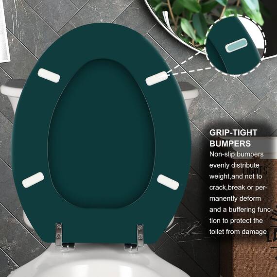 Angol Shiold Toilettensitz, länglich, aus Naturholz, mit Scharnieren aus Zinklegierung, einfach zu installieren, auch leicht zu reinigen, kratzfest, dunkelgrün